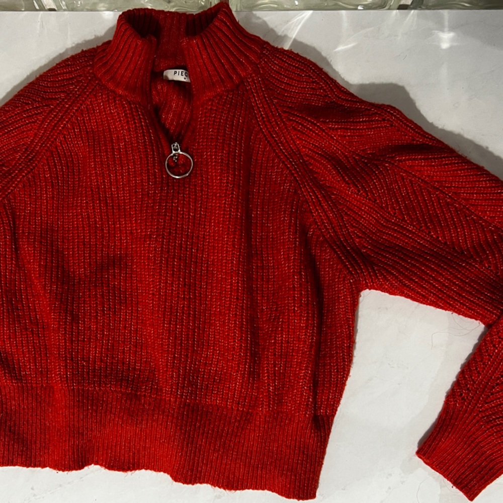 Red Sweater with Zipper Detail